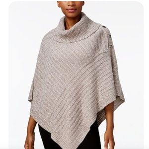 Karen Scott Ribbed-Knit Cowl-Neck Poncho